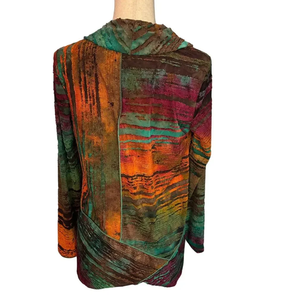 Ali Miles Blouse Womens Small Textured Cowl Neck Top Colorful Fall Unique Artsy - Picture 5 of 8